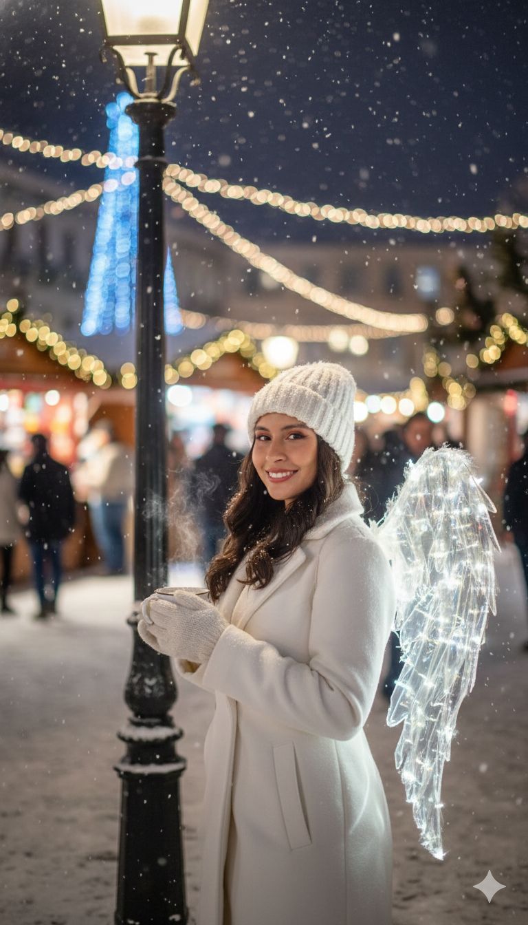 Ángel Nevando en un Mercado Navideño