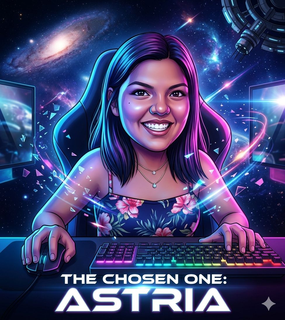 Caricatura Gamer Cinematográfica en Estilo Futurista