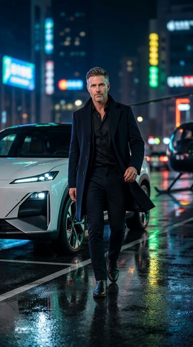 Man walking next to vehicle