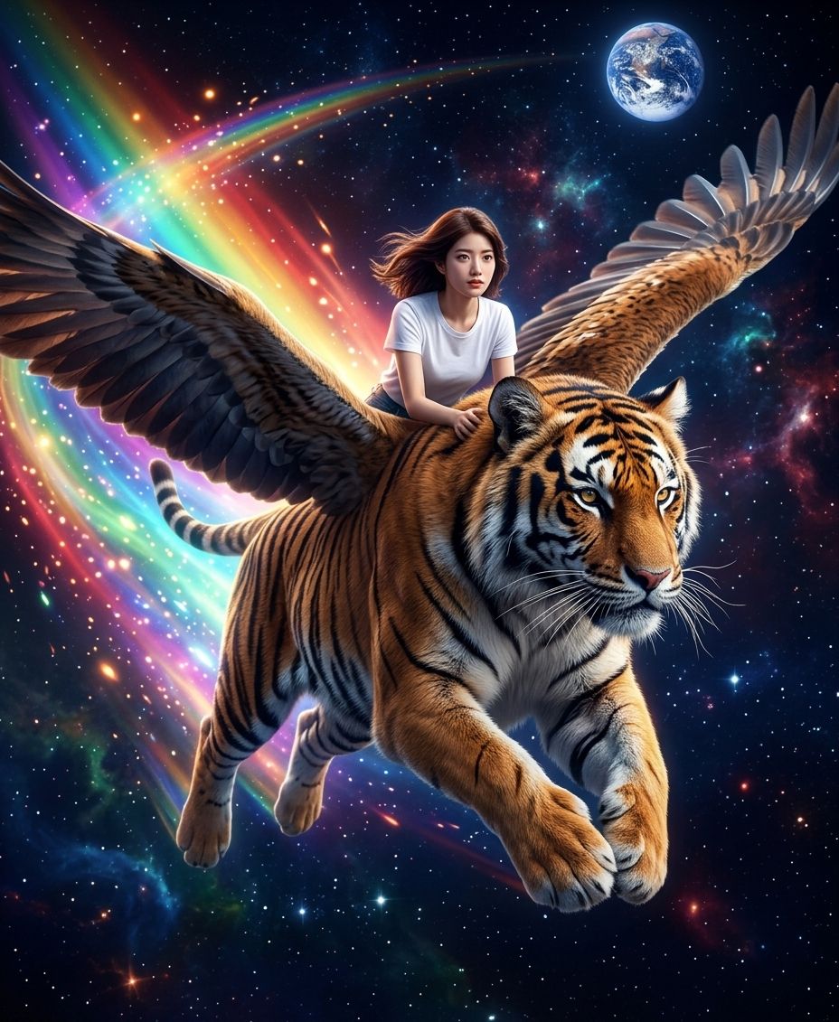 Tigre volando en el espacio