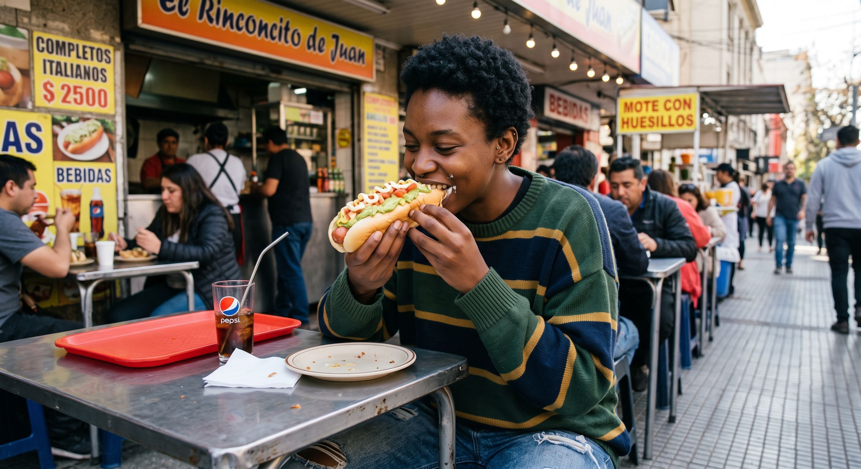 Persona disfrutando de un buen completo italiano
