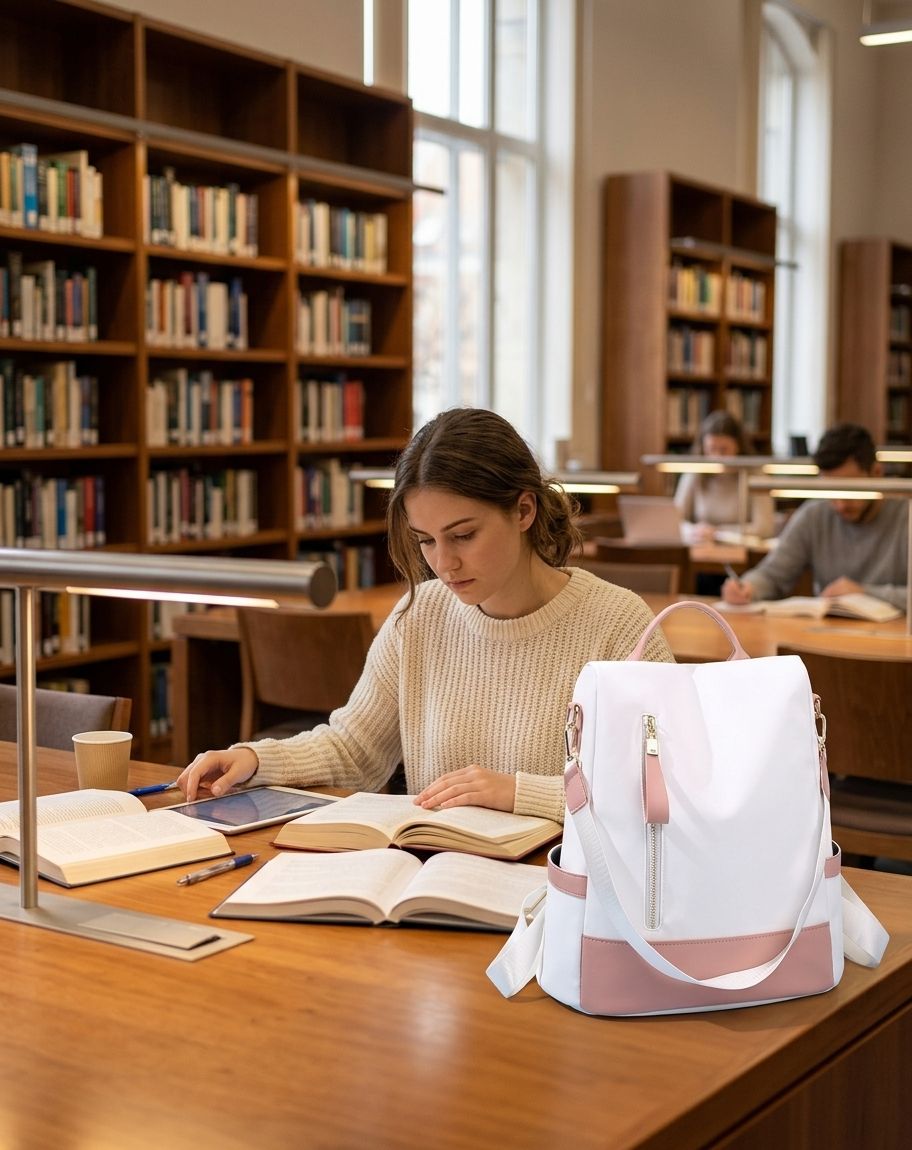 AthelNey Minimal Blush Backpack – University Library Study Session