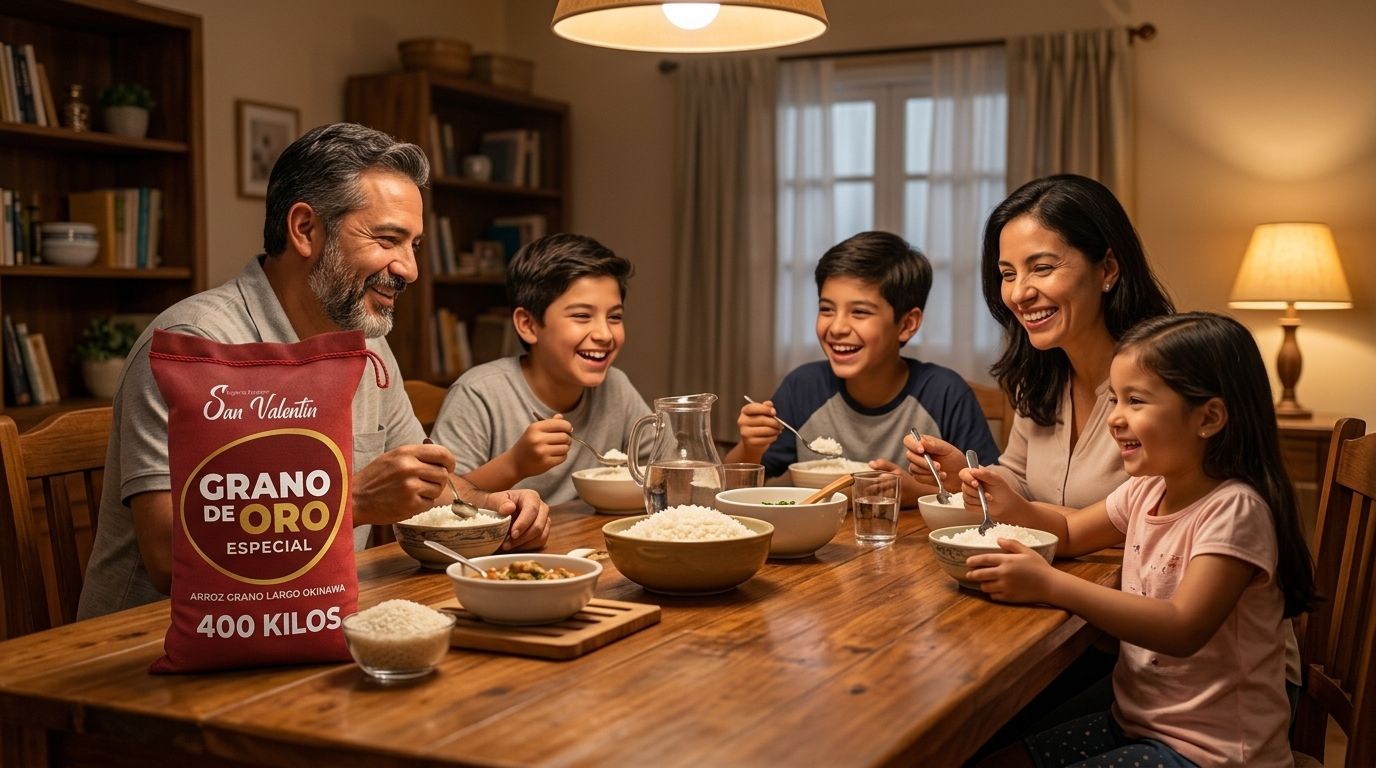 anuncio de familia comiendo arroz