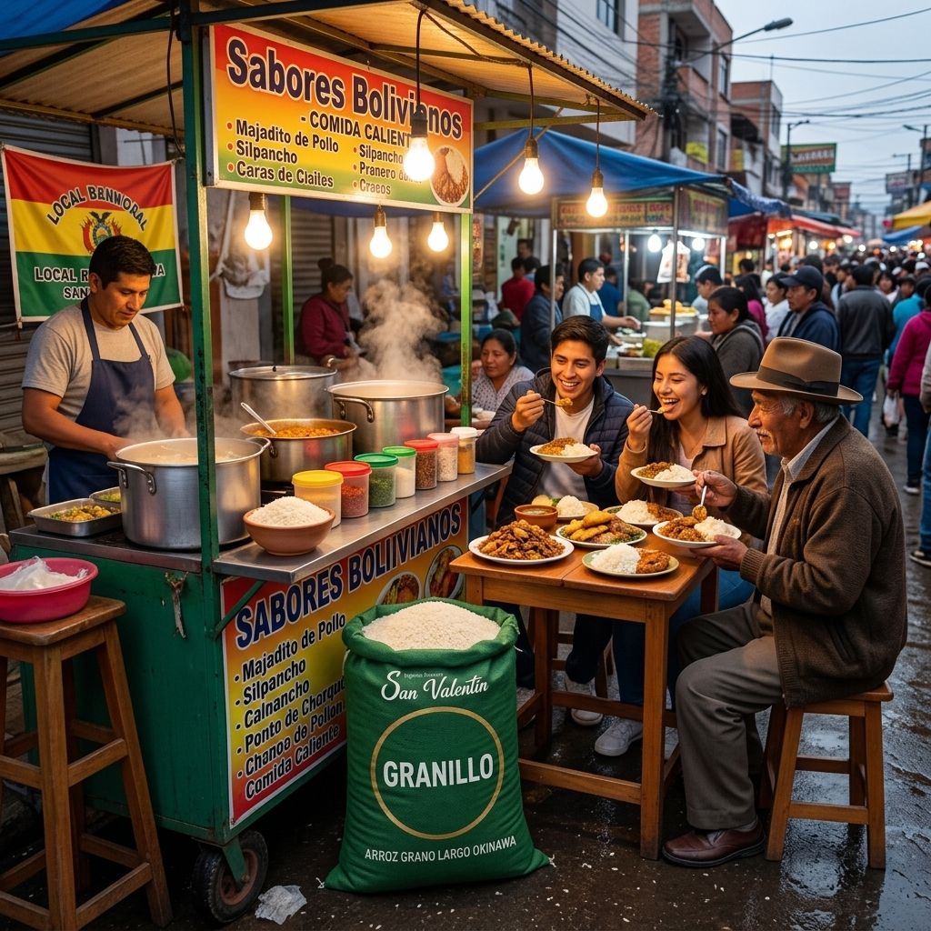 Muestra el uso diario del arroz en el comercio gastronómico local (puestos de calle, comedores y agachados).