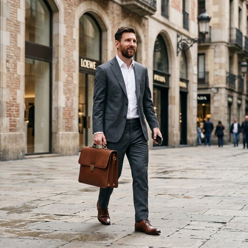 Lionel Messi: Modelo Sofisticado con Maletín de Cuero