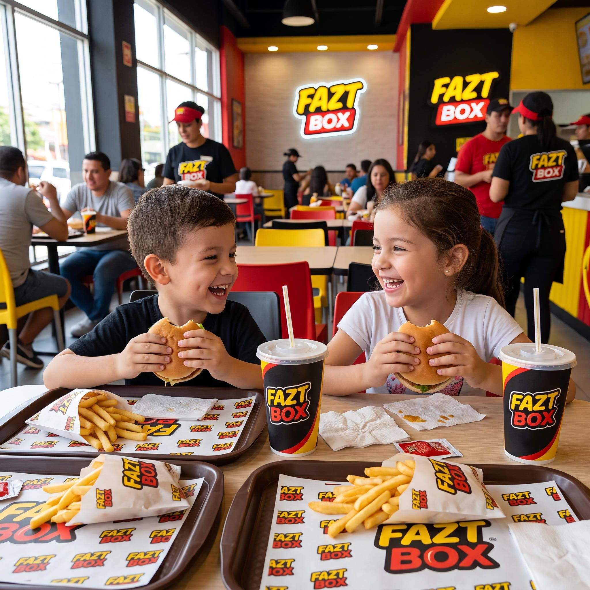 Niños felices en un local