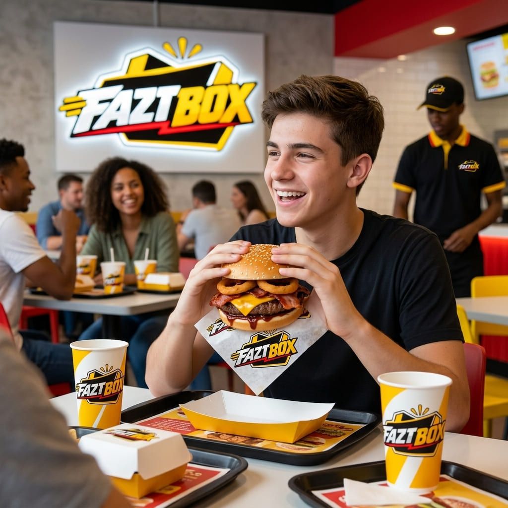 Joven con hamburguesa de BBQ